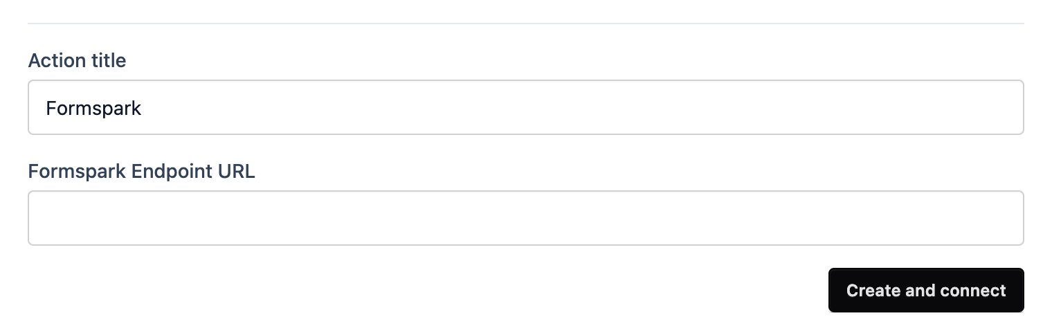 The Formspark action form with a title and the Formspark Endpoint URL field
