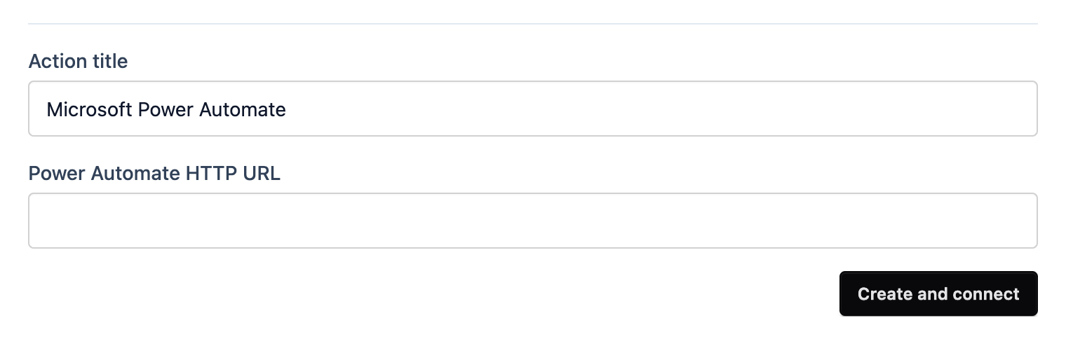 The Power Automate action form with a title and the Power Automate HTTP URL field
