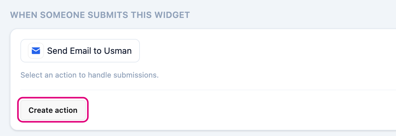 The Create action button highlighted